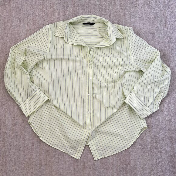 Zara Tops - Zara White Green Stripe Long Sleeve Button Up Sheer Oversize Blouse Top S